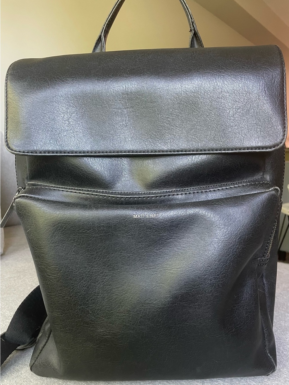 Matt & Nat Black Vegan Leather Top-Handle Backpack